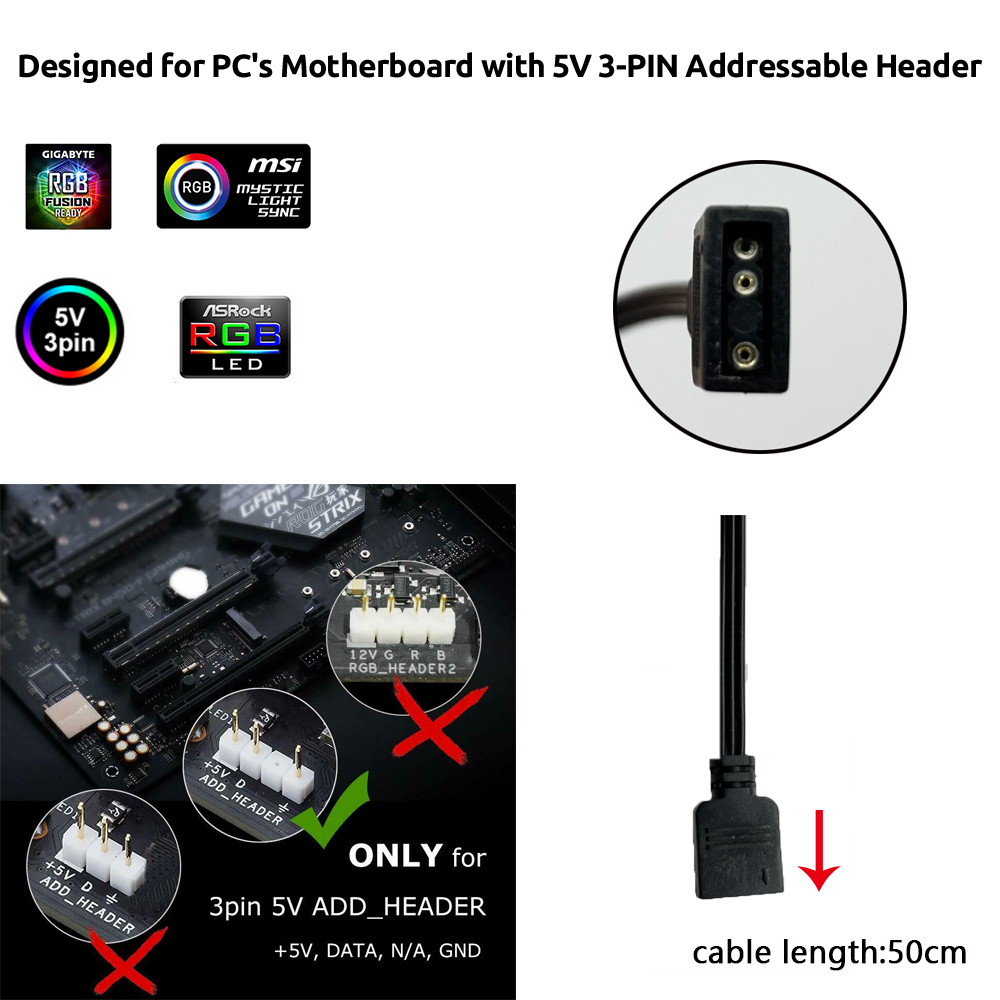 Conector ARGB de 3 Pines y 5V  - No Rgb Gaming Pc reseña y precio